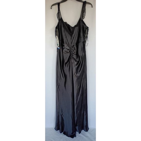 Night Way Collections Black Satin Formal Gown Sz 16 Prom Sleeveless Empire Waist - Picture 5 of 11